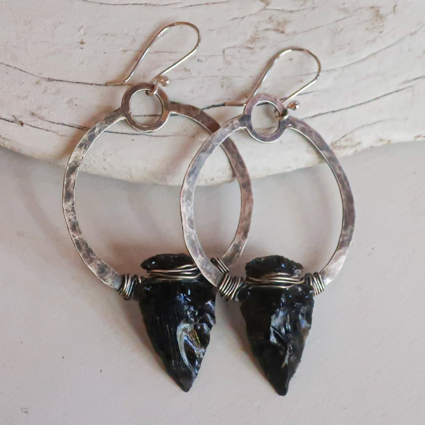 Obsidian Arrowhead Earrings - Sterling Silver - Blackbird & Sage Jewelry