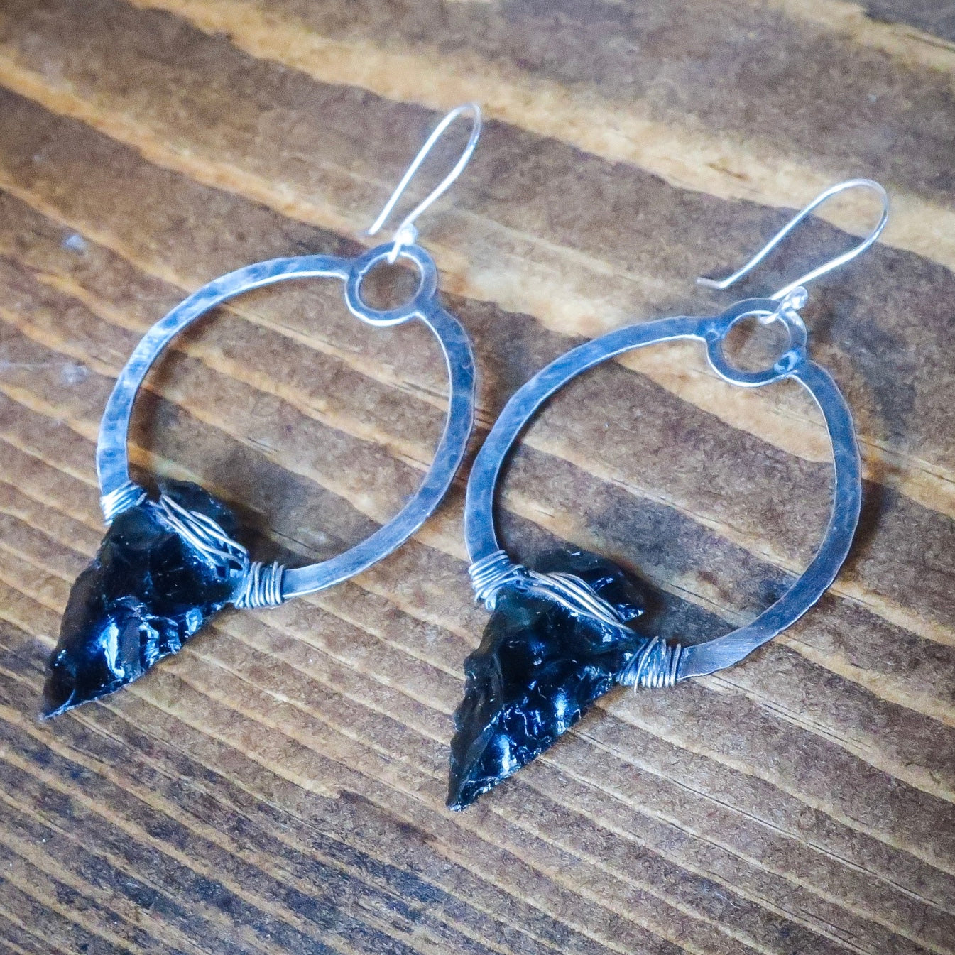 Obsidian Arrowhead Earrings - Sterling Silver - Blackbird & Sage Jewelry