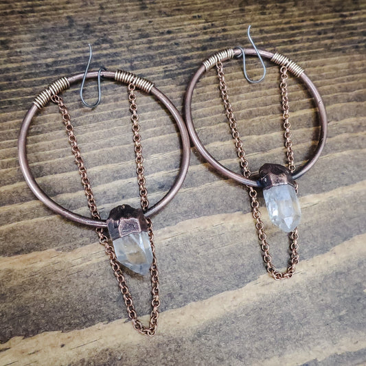 Quartz Hoop Statement Earrings | Copper & Bronze - Blackbird & Sage Jewelry
