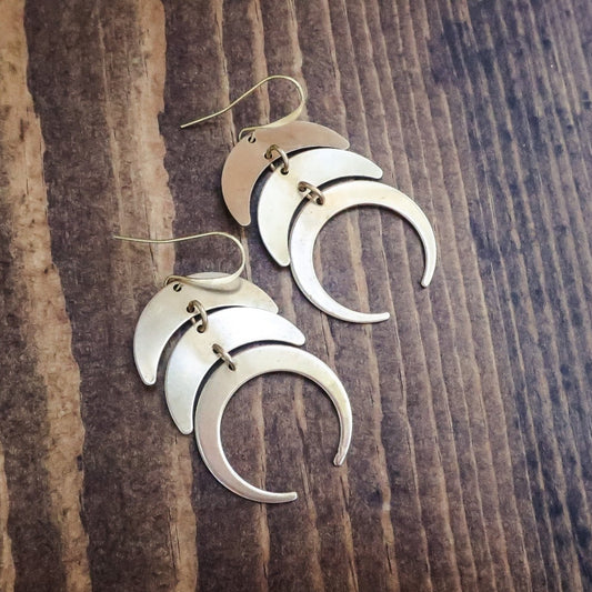 Celestial Triple Moon Earrings | Brass - Lotus Moon Atelier