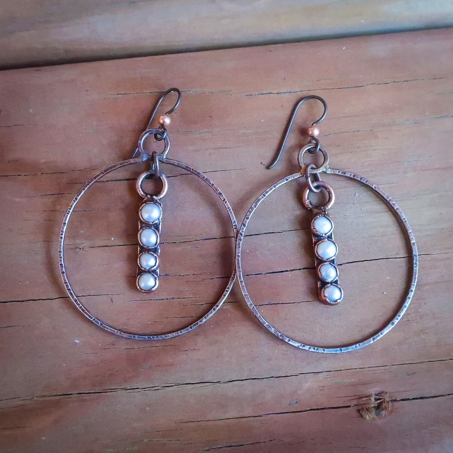 Pearl Hoop Earrings - Copper & Bronze - Blackbird & Sage Jewelry
