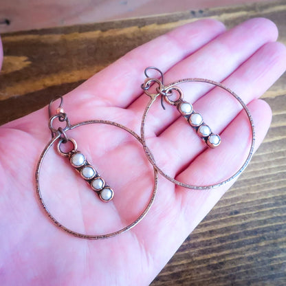 Pearl Hoop Earrings - Copper & Bronze - Blackbird & Sage Jewelry