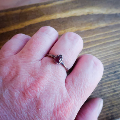 Garnet Teardrop Ring - Copper - Blackbird & Sage Jewelry