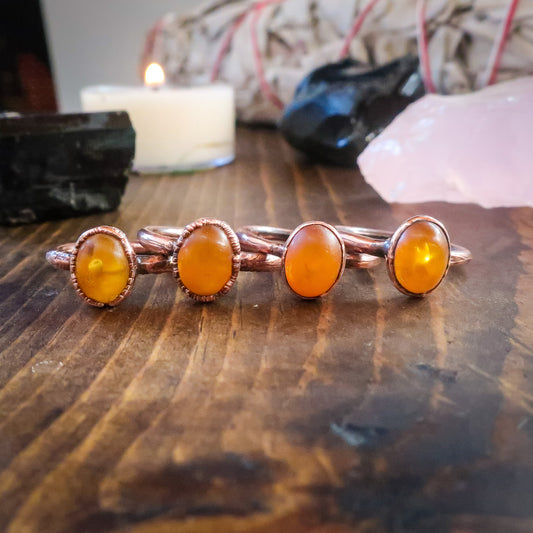 Genuine Oval Amber Manifestation Ring Set In Electroformed Copper | Size 6 - Blackbird & Sage Jewelry