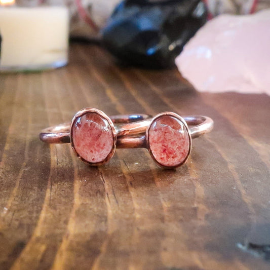 Strawberry Quartz Oval Stone Ring in Copper | US/CA 6.75, 7 - Blackbird & Sage Jewelry