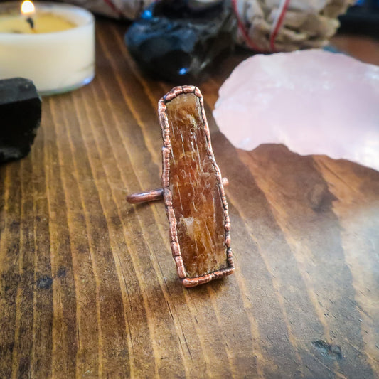 Raw Orange Kyanite Blade Statement Ring | Copper | Size 7.5 - Blackbird & Sage Jewelry
