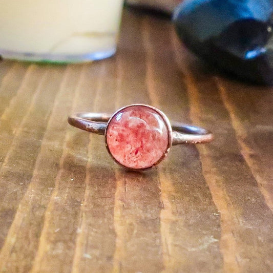 Strawberry Quartz Round Stone Copper Ring • Size US/CA 8.25 - Blackbird & Sage Jewelry