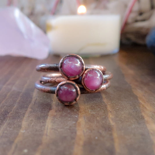 Small Pink Sapphire Round Stone Stackable Ring in Copper | Size 6, 7, 8 - Blackbird & Sage Jewelry