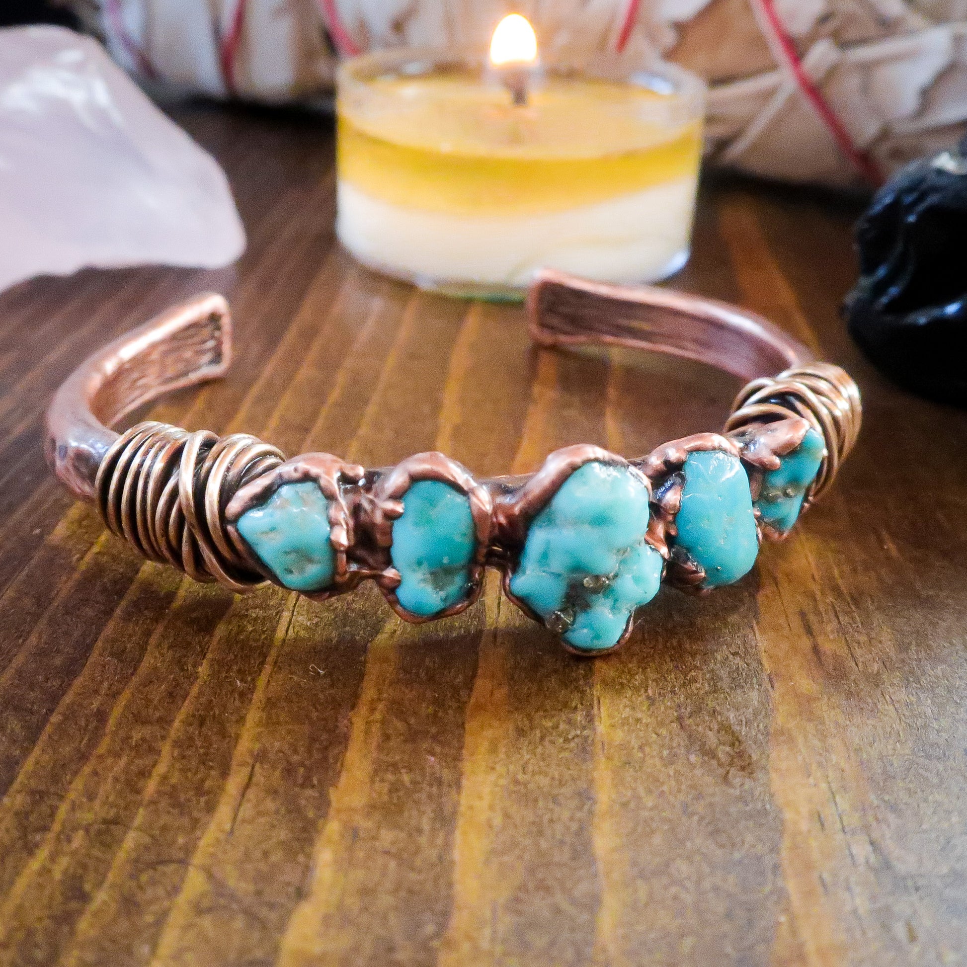 Raw Turquoise Solace for the Spirit Bracelet | Size 5.75" | Copper & Bronze - Blackbird & Sage Jewelry