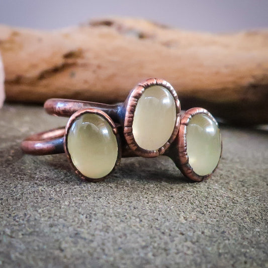 Green Prehnite Oval Stone Solitaire Ring in Copper | US/CA Size 5, 5.25, 6  - Blackbird & Sage Jewelry