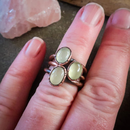 Green Prehnite Oval Stone Solitaire Ring in Copper | US/CA Size 5, 5.25, 6  - Blackbird & Sage Jewelry