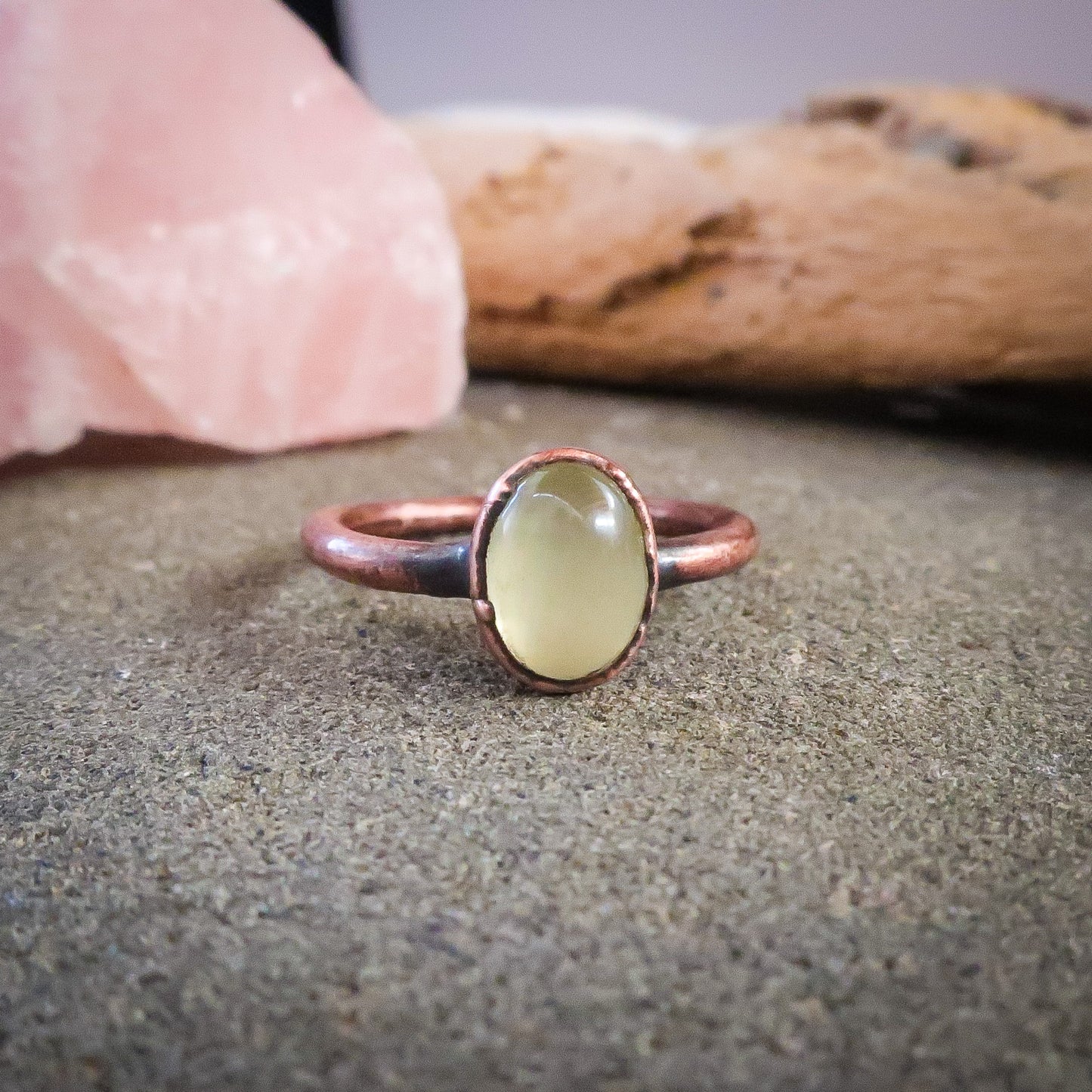 Green Prehnite Oval Stone Solitaire Ring in Copper | US/CA Size 5 - Blackbird & Sage Jewelry