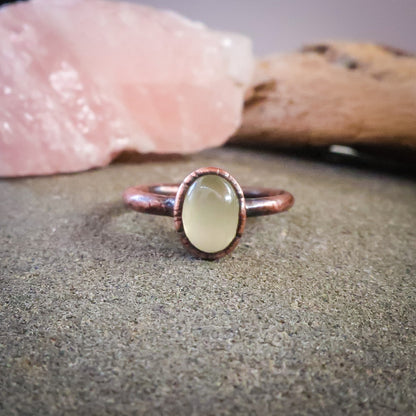 Green Prehnite Oval Stone Solitaire Ring in Copper | US/CA Size 6 - Blackbird & Sage Jewelry