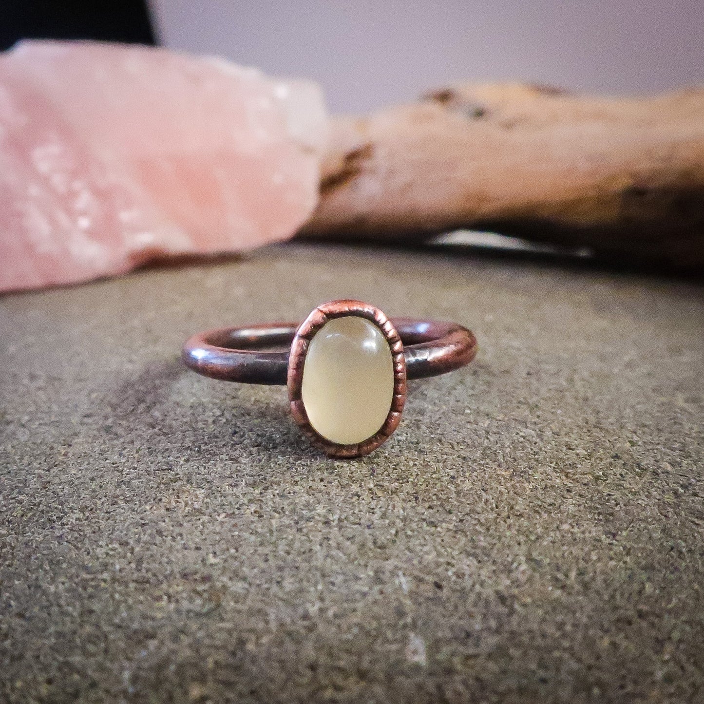 Green Prehnite Oval Stone Solitaire Ring in Copper | US/CA Size 5.25 - Blackbird & Sage Jewelry