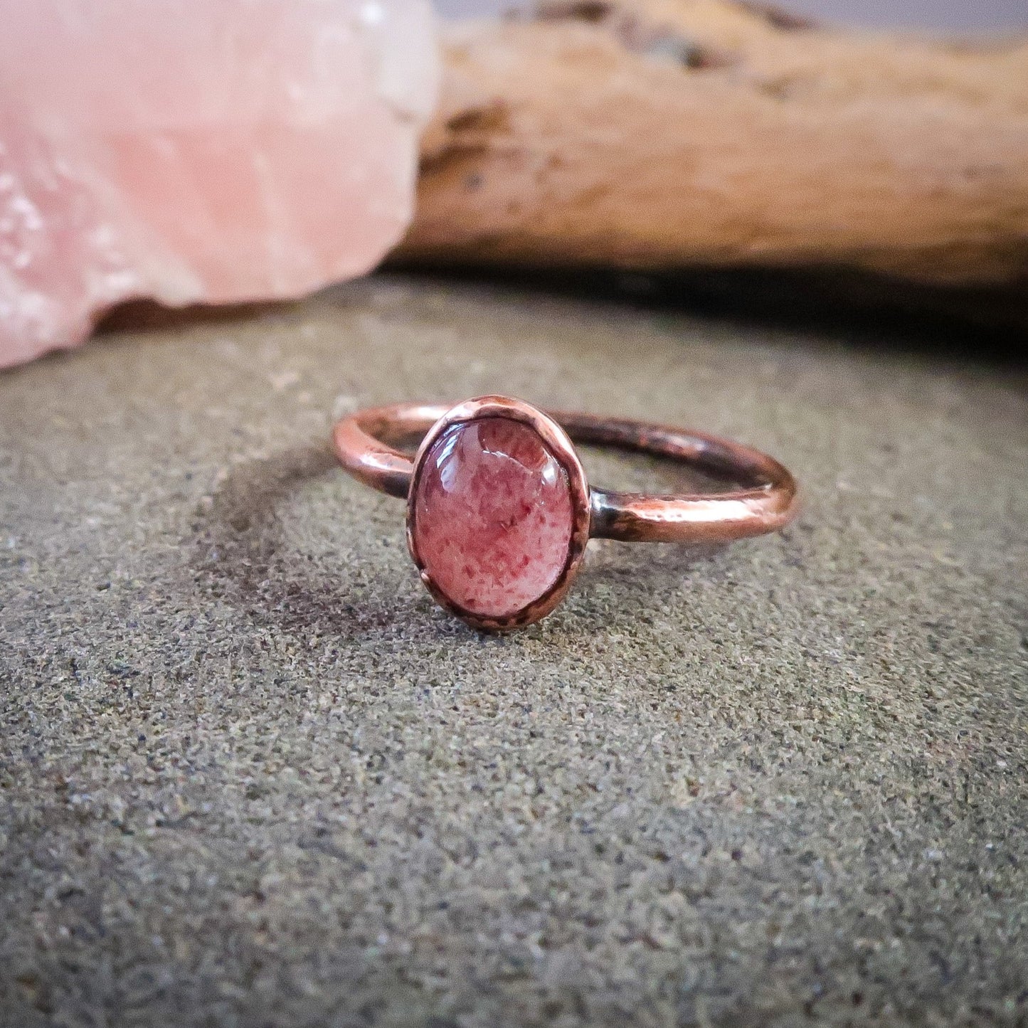 Strawberry Quartz Oval Stone Ring in Copper | US/CA 6.75, 7 - Blackbird & Sage Jewelry