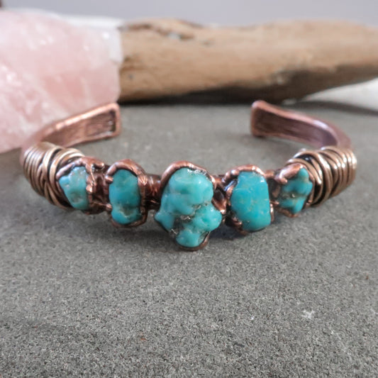 Raw Turquoise Solace for the Spirit Bracelet | Size 5.75" | Copper & Bronze - Blackbird & Sage Jewelry