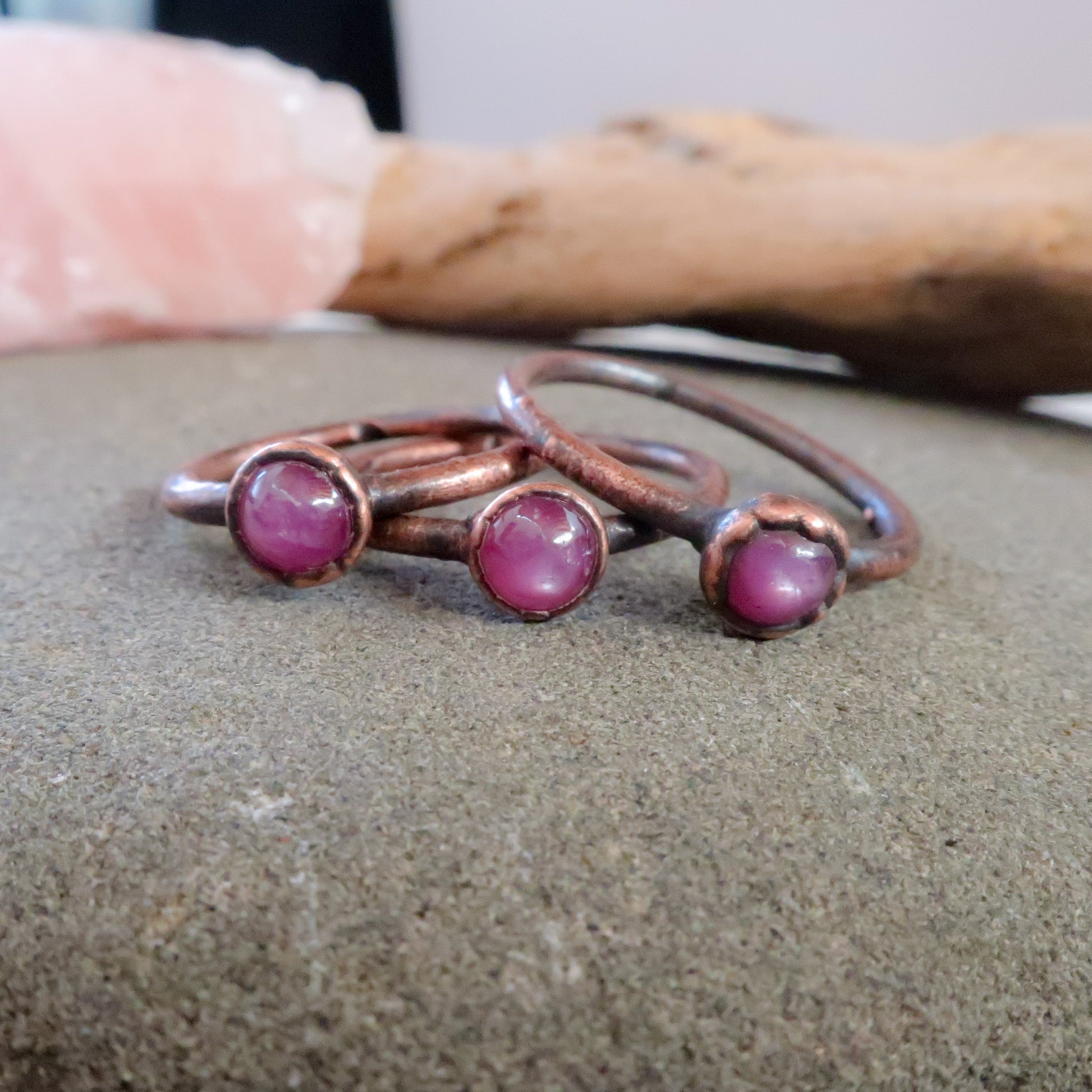 Small Pink Sapphire Round Stone Stackable Ring in Copper | Size 6, 7, 8 - Blackbird & Sage Jewelry