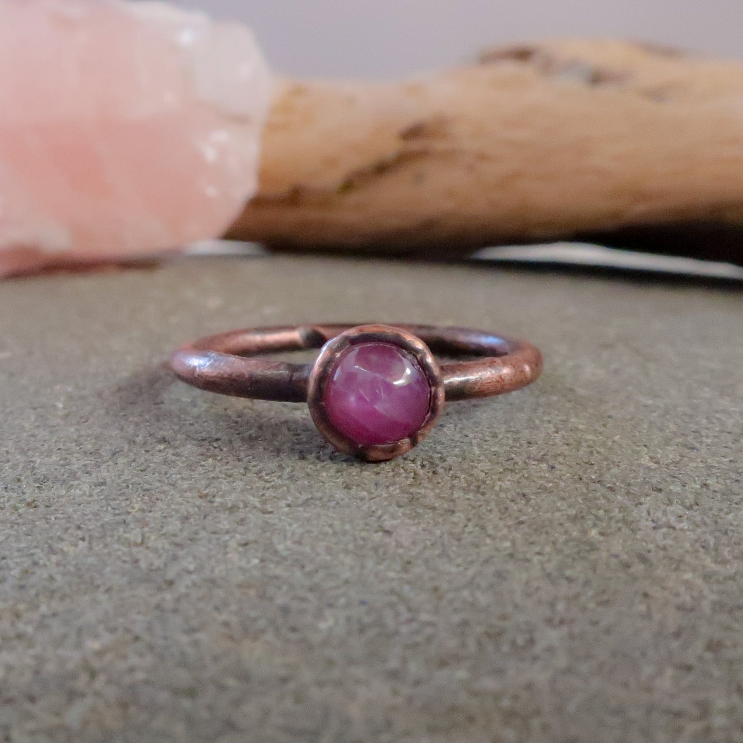 Small Pink Sapphire Round Stone Stackable Ring in Copper | Size 6 - Blackbird & Sage Jewelry