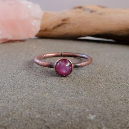 Small Pink Sapphire Round Stone Stackable Ring in Copper | Size 7 - Blackbird & Sage Jewelry