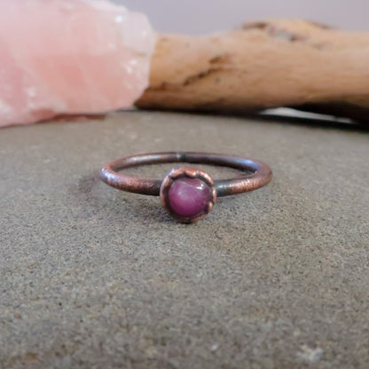 Small Pink Sapphire Round Stone Stackable Ring in Copper | Size 8 - Blackbird & Sage Jewelry