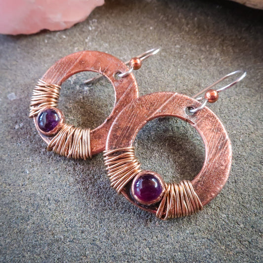 Purple Amethyst Drop Earrings | Copper & Bronze  - Blackbird & Sage Jewelry