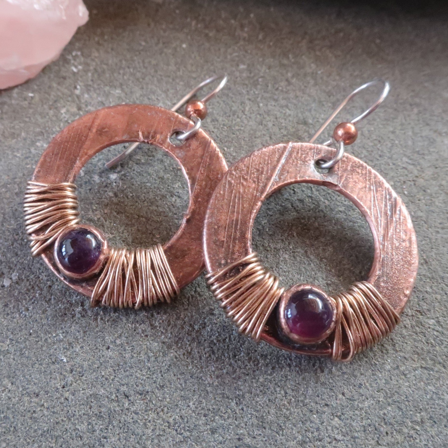 Purple Amethyst Drop Earrings | Copper & Bronze  - Blackbird & Sage Jewelry