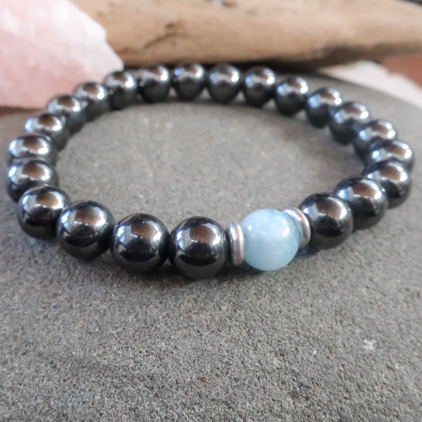 Hematite & Aquamarine Beaded Bracelet - Blackbird & Sage Jewelry