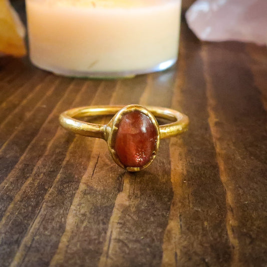 Sunstone Oval Stone Ring in 24k Yellow Gold | US/CA Size 7 - Blackbird & Sage Jewelry