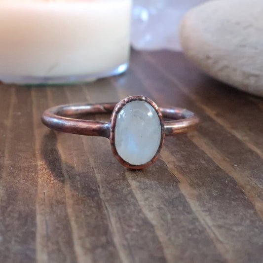 Rainbow Moonstone Traveller's Ring | Copper | Size 9 - Blackbird & Sage Jewelry