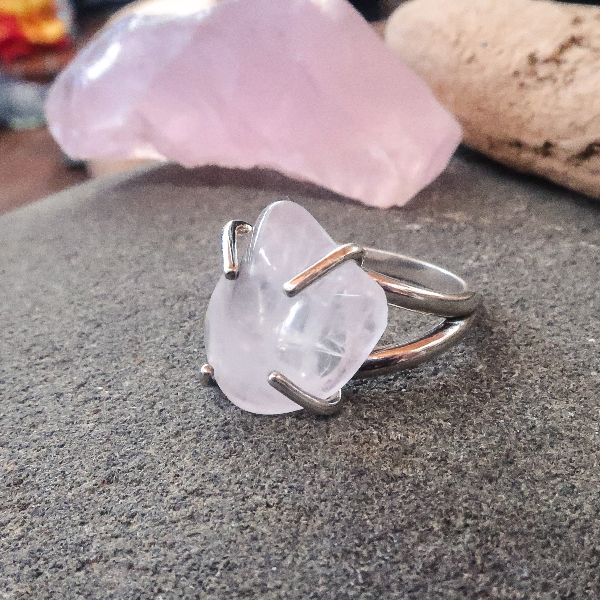 Rose Quartz Tumbled Stone Ring Prong Set in Sterling Silver | Size 7 - Blackbird & Sage Jewelry