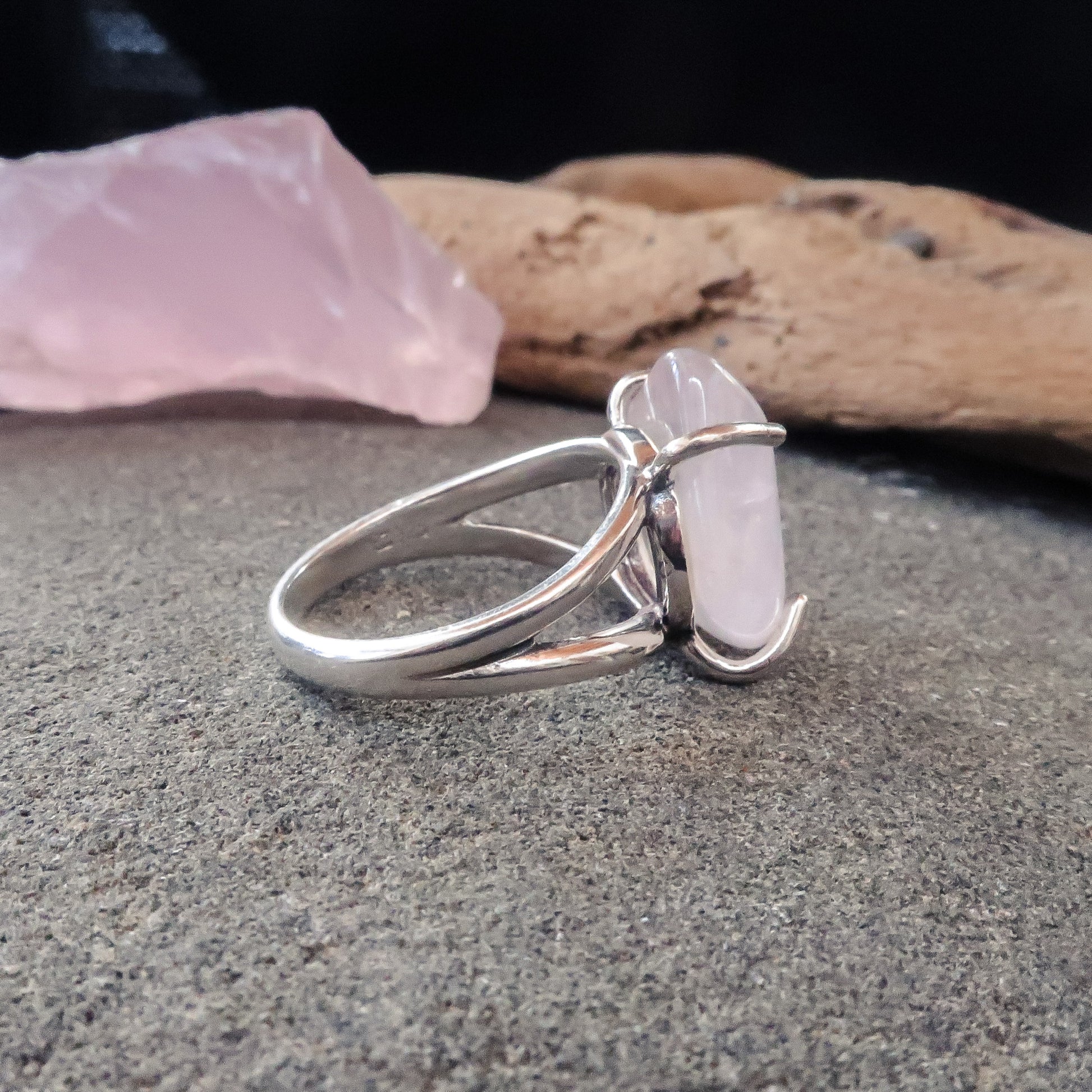 Rose Quartz Tumbled Stone Ring Prong Set in Sterling Silver | Size 7 - Blackbird & Sage Jewelry