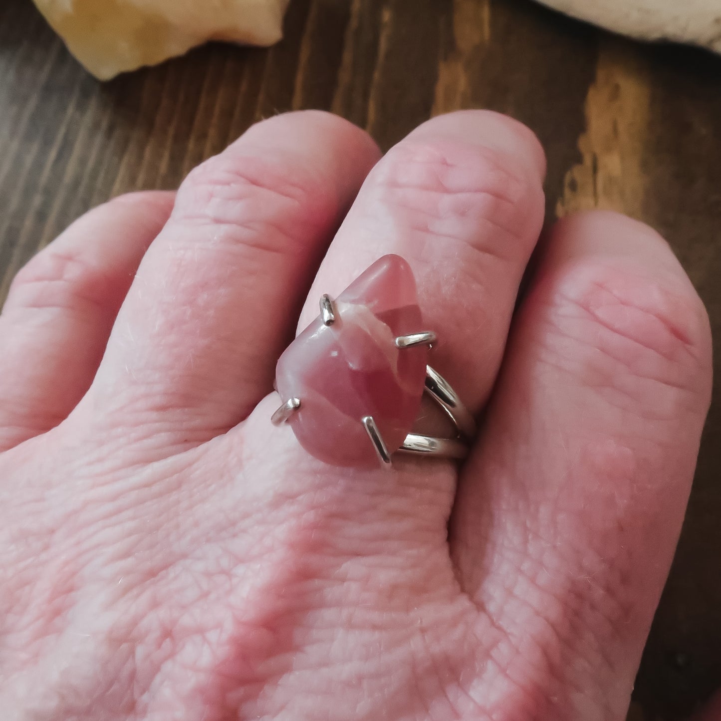 Tumbled Rhodochrosite Stone Ring Set in Sterling Silver | Size 8 - Blackbird & Sage Jewelry