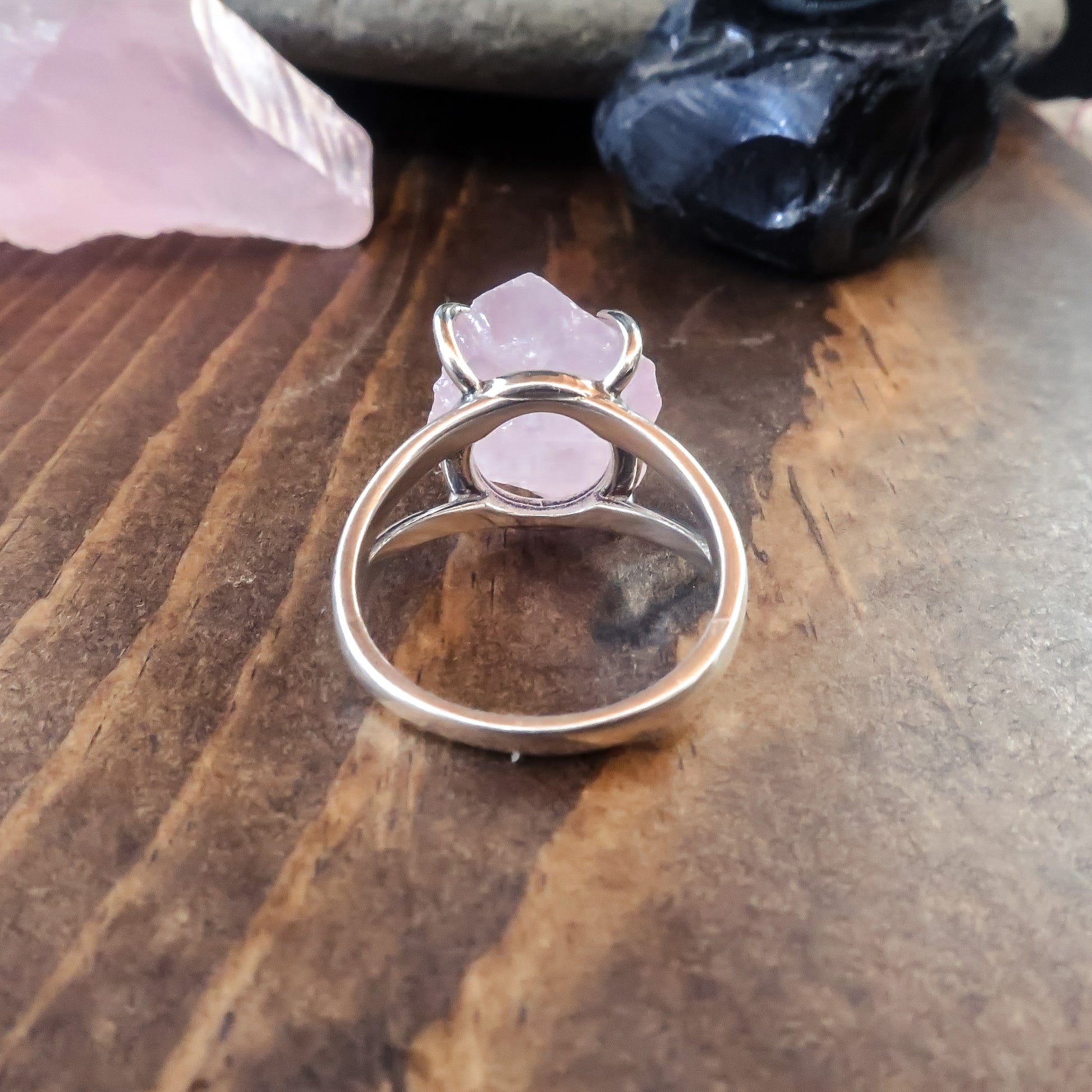 Raw Rose Quartz Ring Set in Sterling Silver | Size 8 - Blackbird & Sage Jewelry