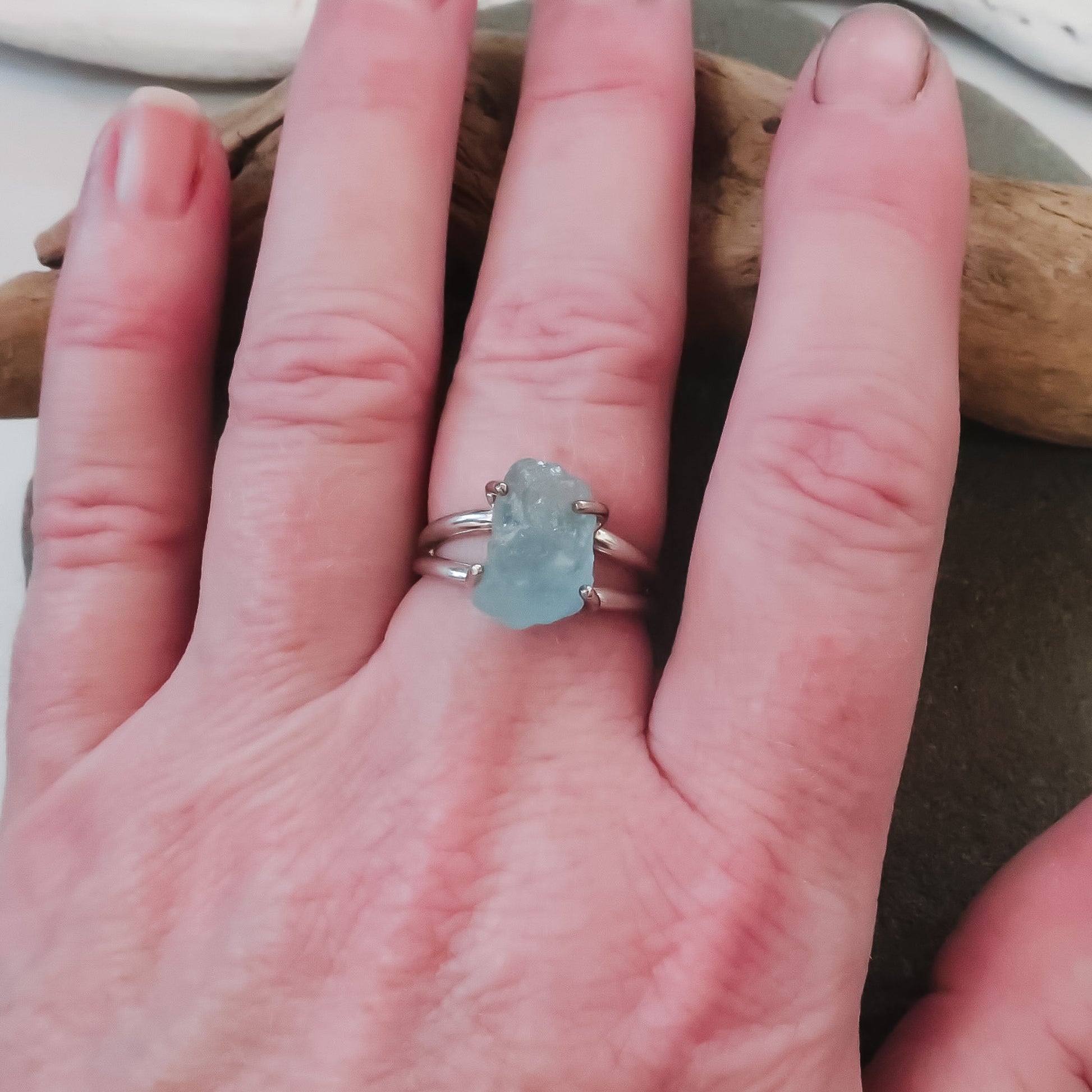 Raw Aquamarine Courage Ring | Sterling Silver | Size 8 - Blackbird & Sage Jewelry