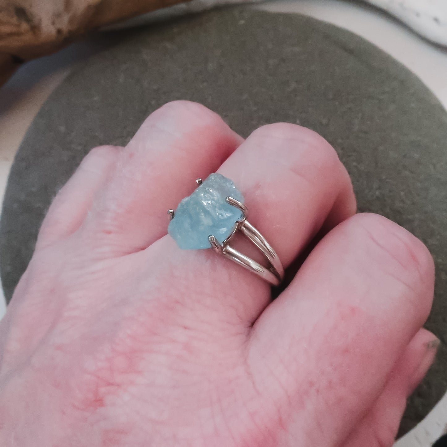 Raw Aquamarine Courage Ring | Sterling Silver | Size 8 - Blackbird & Sage Jewelry
