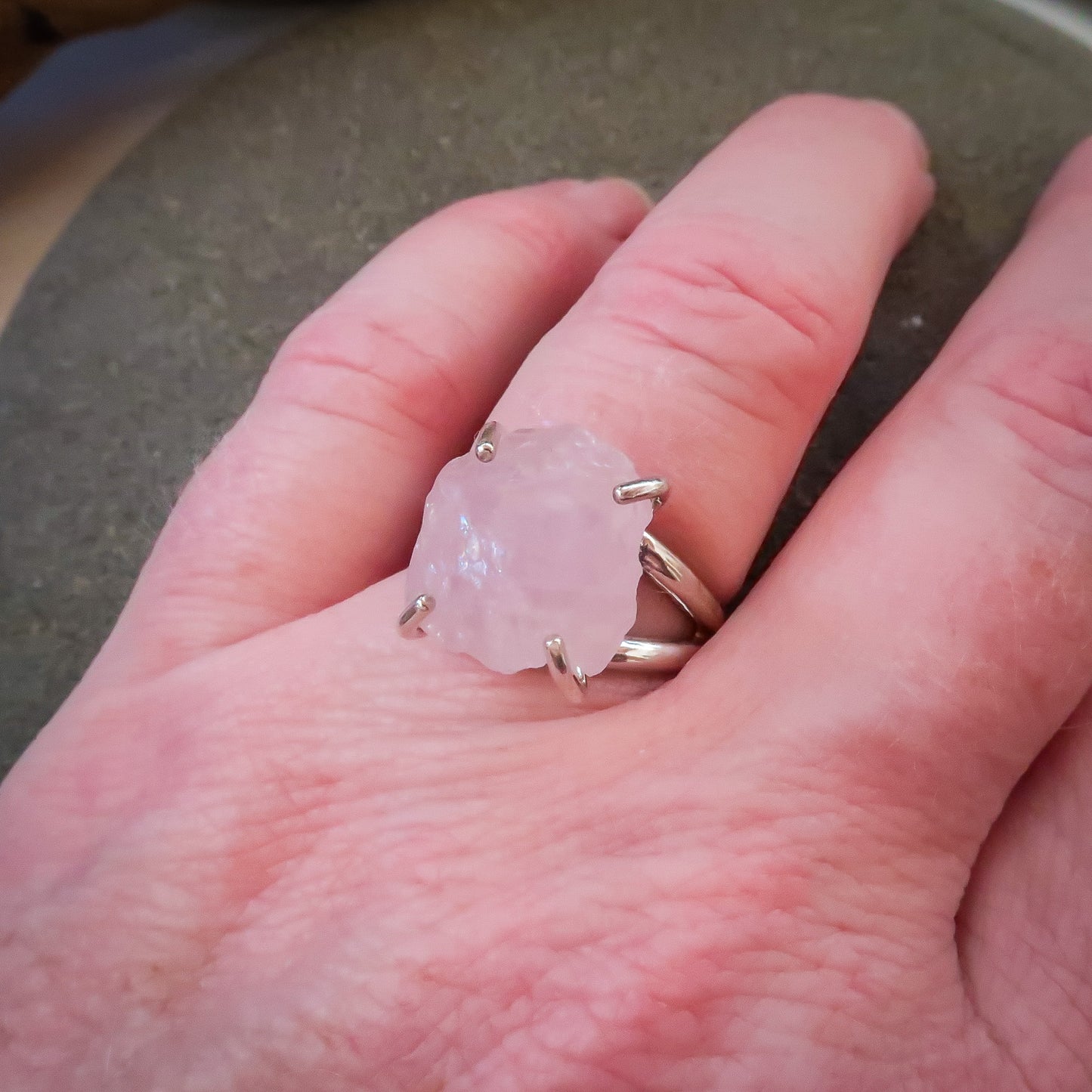 Raw Rose Quartz Infinite Peace Ring | Sterling Silver | Size 8