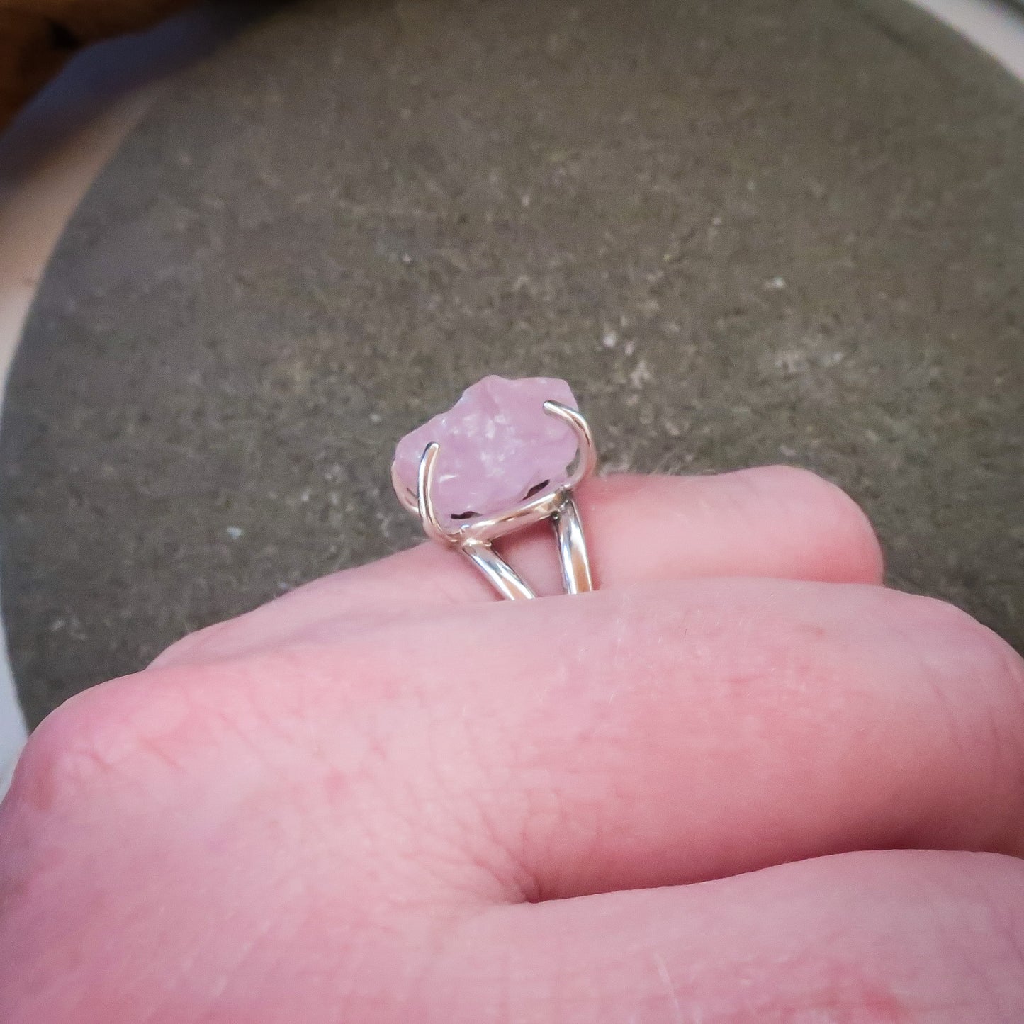 Raw Rose Quartz Ring Set in Sterling Silver | Size 8 - Blackbird & Sage Jewelry