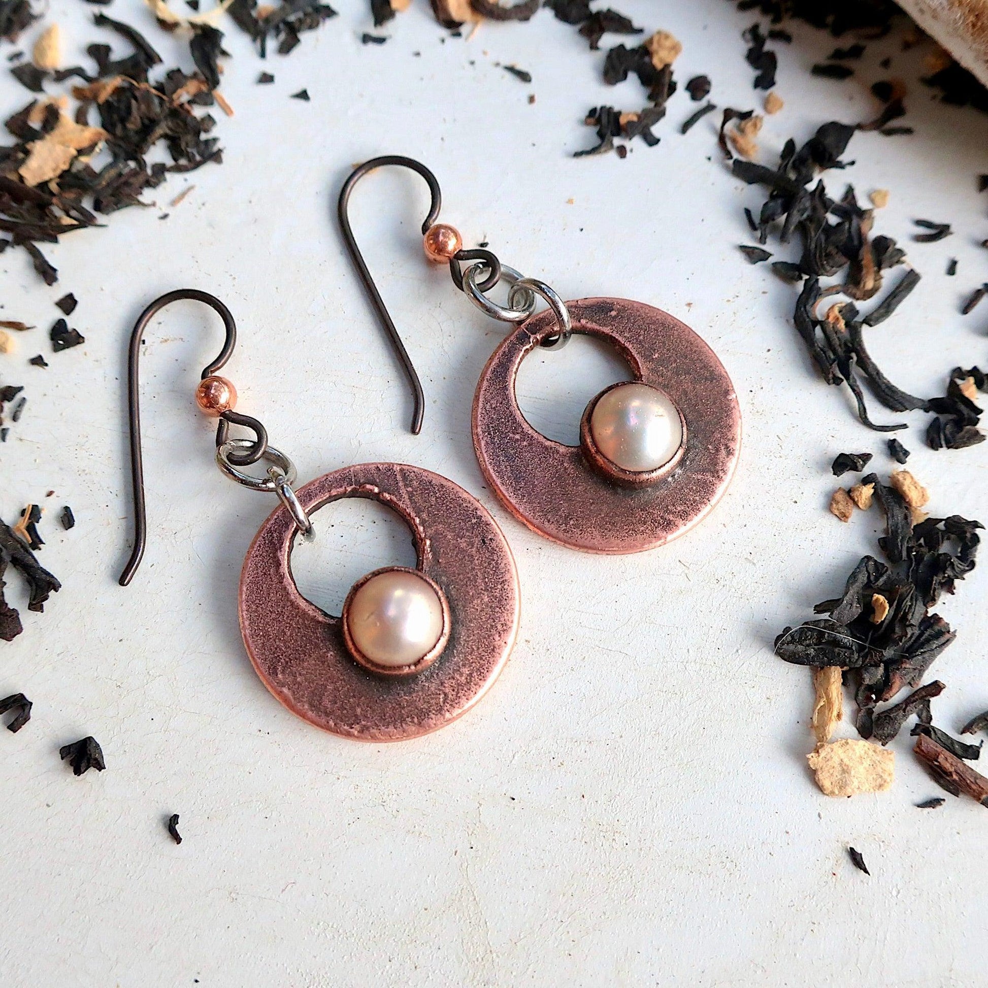 Boho Pearl Drop Copper Earrings - Blackbird & Sage