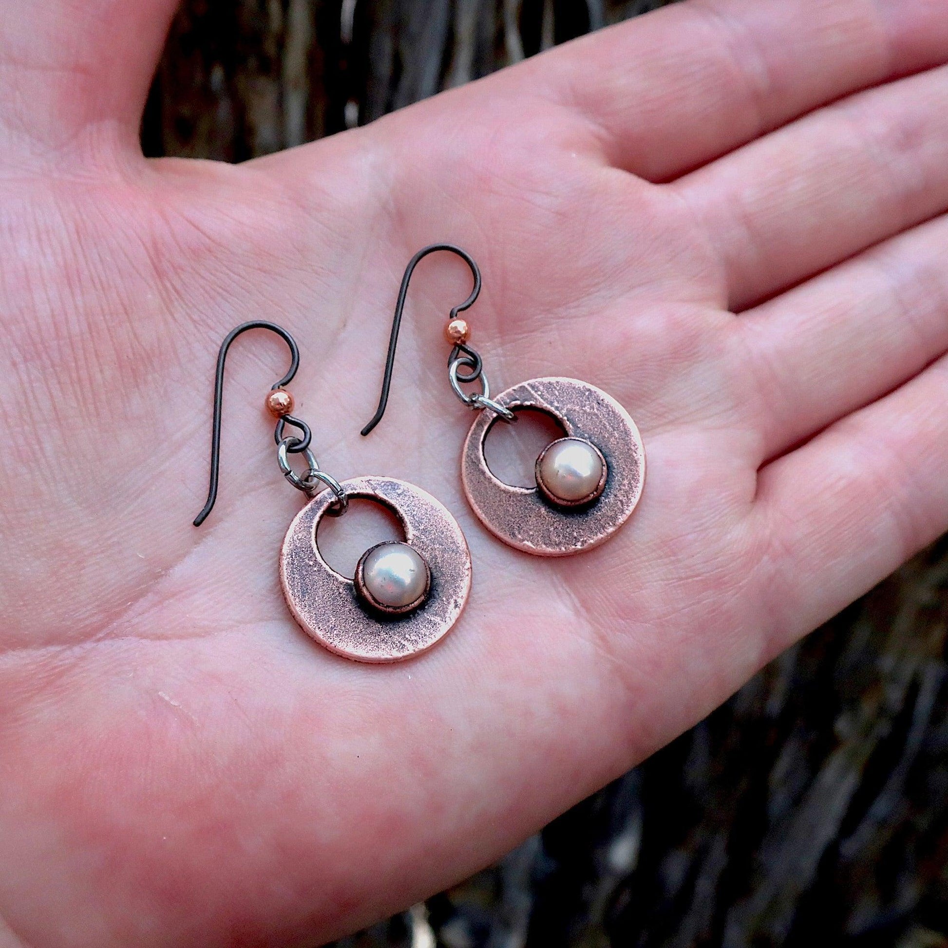 Boho Pearl Drop Copper Earrings - Blackbird & Sage