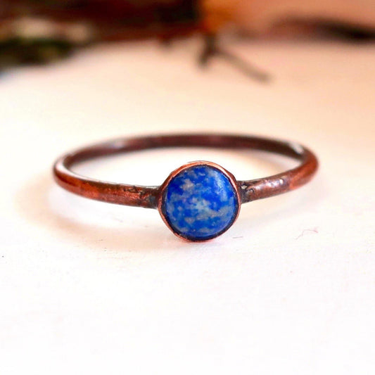 Dainty Lapis Lazuli Copper Ring - Blackbird & Sage