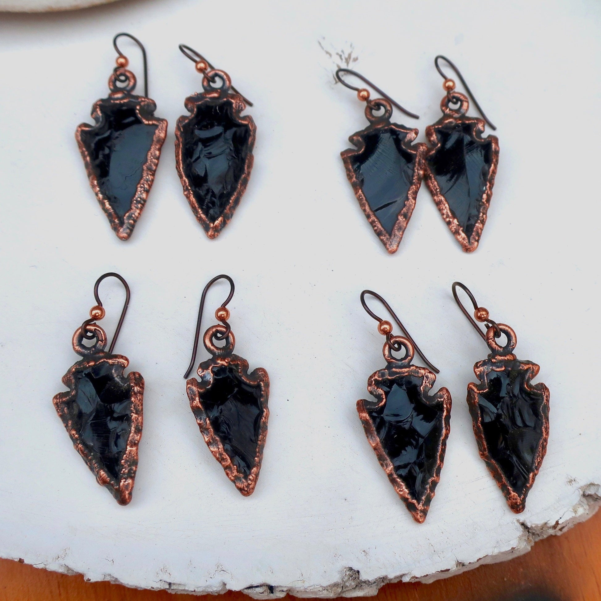 Obsidian Arrowhead Copper Earrings - Blackbird & Sage