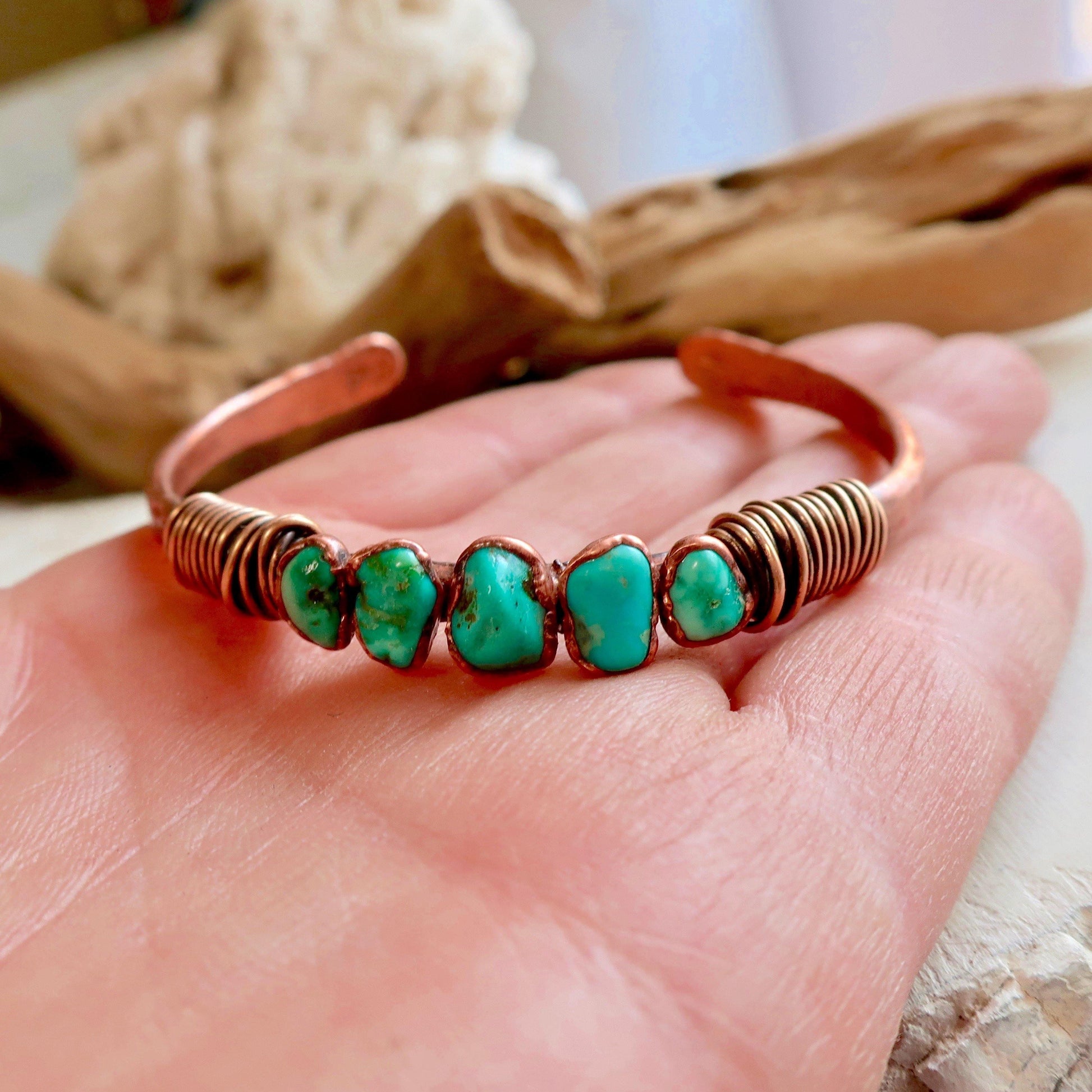 Raw Turquoise Bracelet - Copper - Solace for the Spirit  - Blackbird & Sage